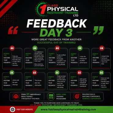 Feedback summary from Day 3 of 1st Class Physical Restraint Training.