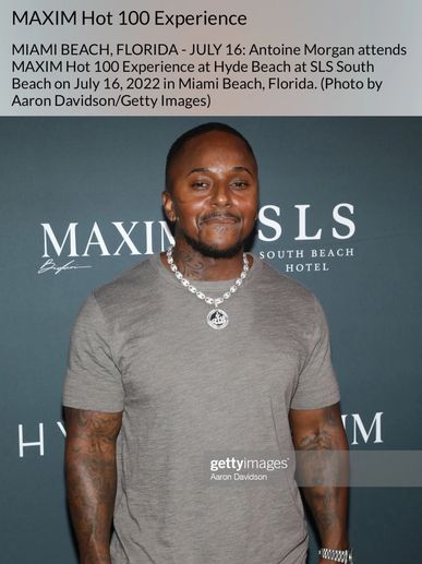 Antoine Morgan on the red carpet at maxim hot 100 party 