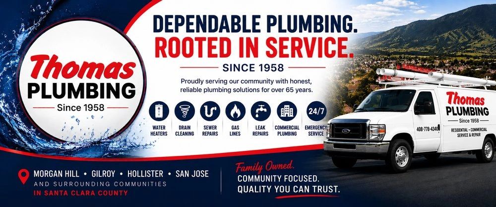 Thomas Plumbing Inc. service trucks serving Morgan Hill and the South Bay