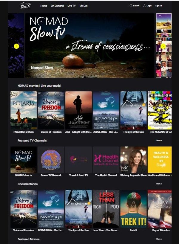 A screenshot of the streaming service website nomad.tv