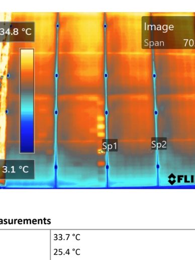 Section of sample report showing irregularities on solar panels.