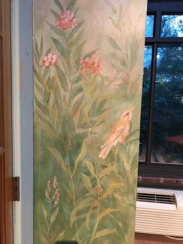 Bird and flowers in Italian fresco mural