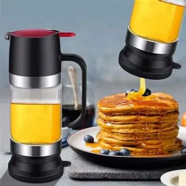 Lweiiws Glass Honey Dispenser, No Drip 11.8 OZ Honey Jar with Handle, Maple Syrup Dispenser for Coff