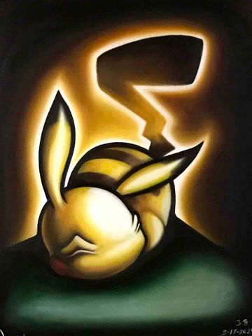 A sleeping Pikachu, from the Pokémon, "Sleepy Starters" series of oil paintings.
16"x20"
$500