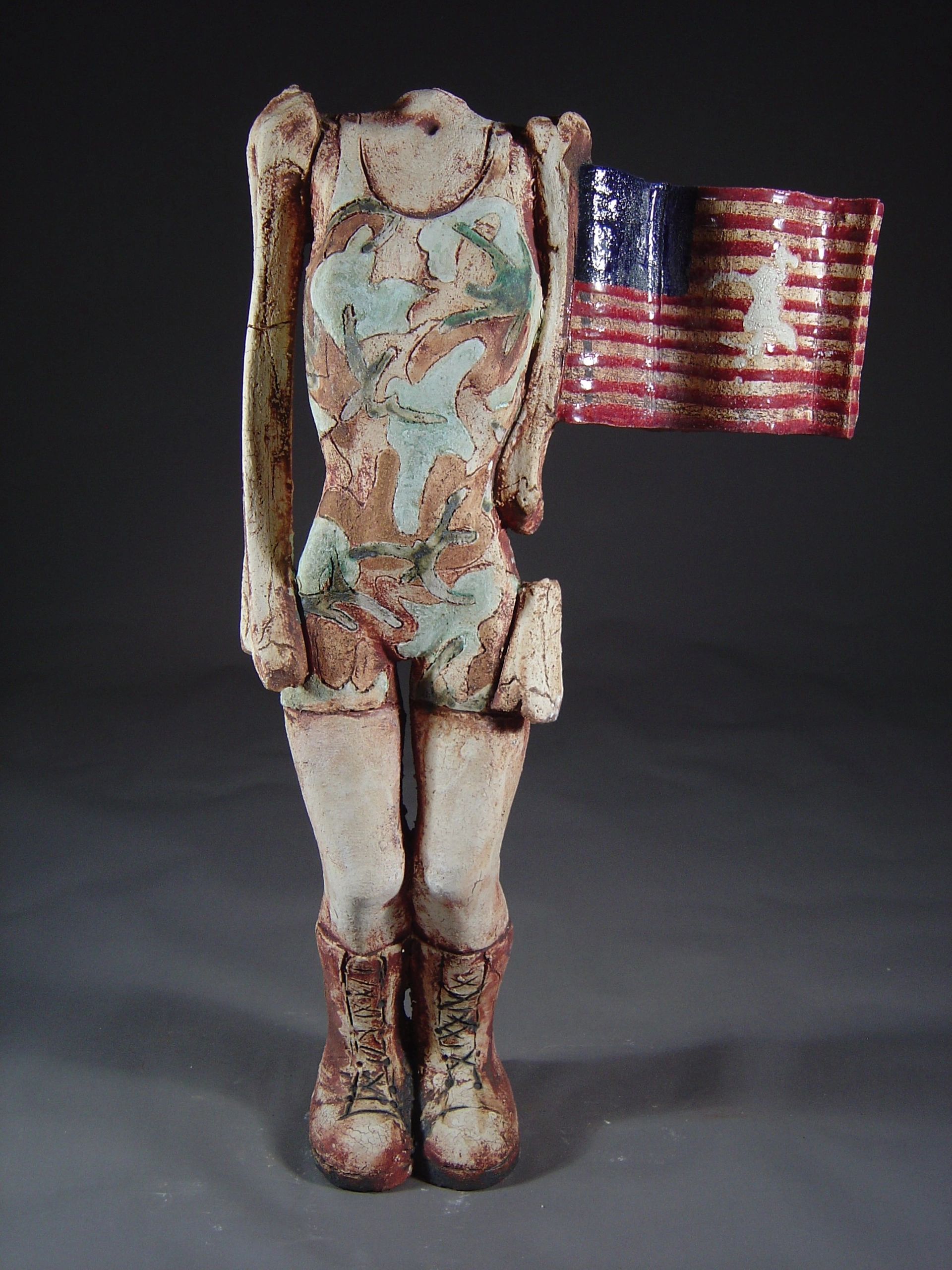 A small figurative sculpture expressing political sentiment.