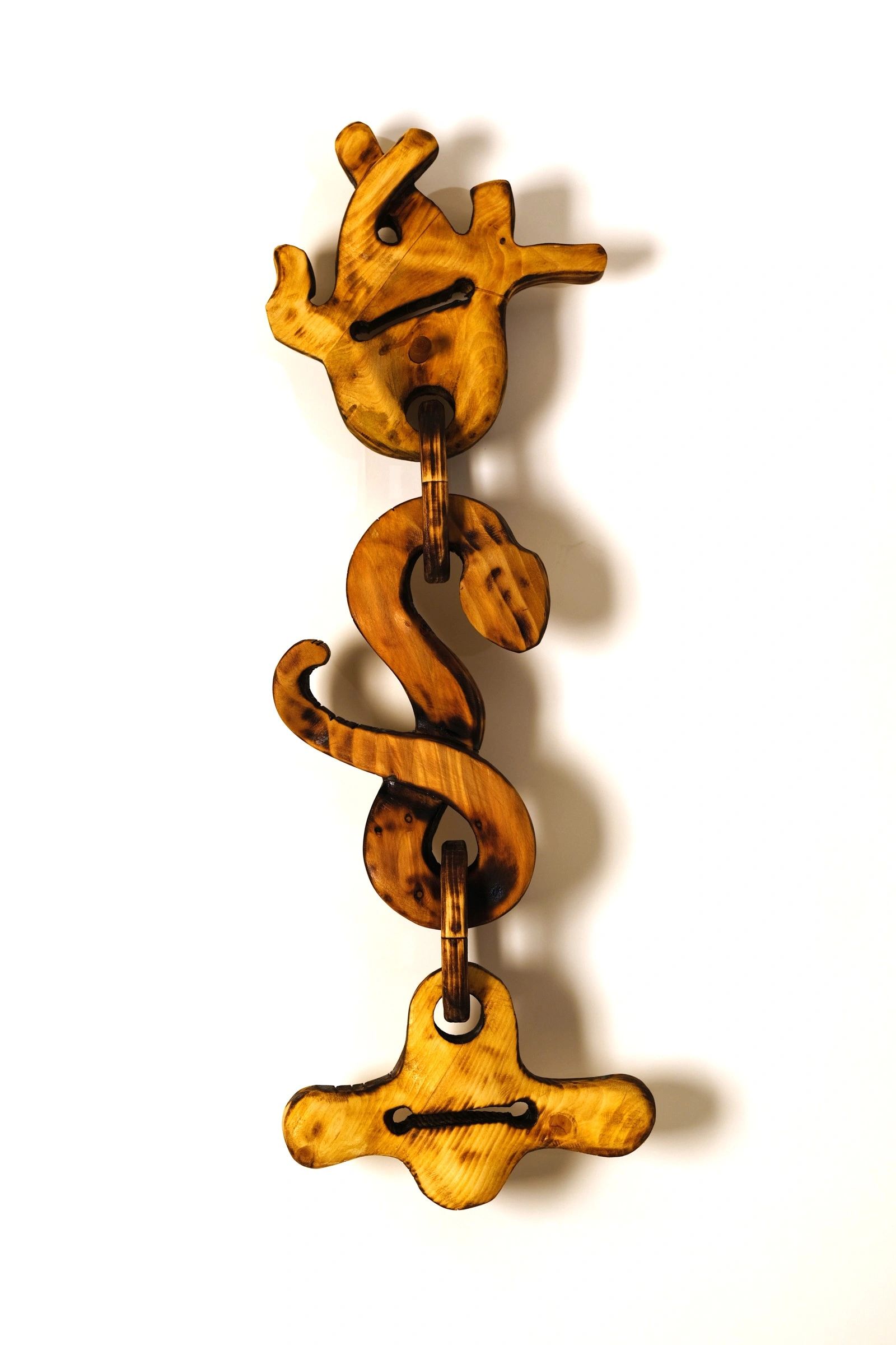 Wood Sculpture with hand and snake. 