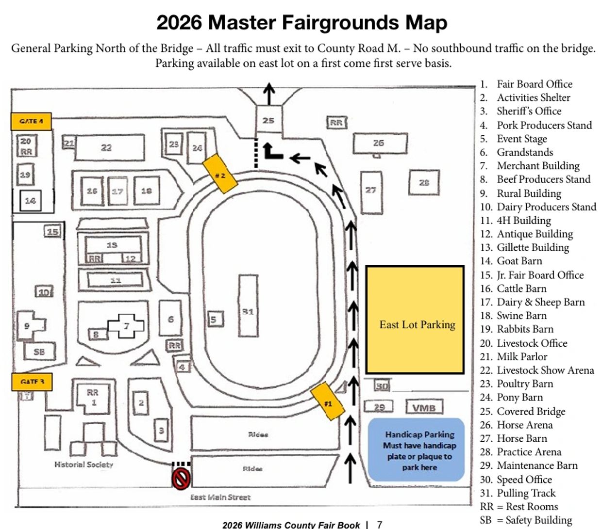 2026 Master Fairgrounds Map with parking and key locations.