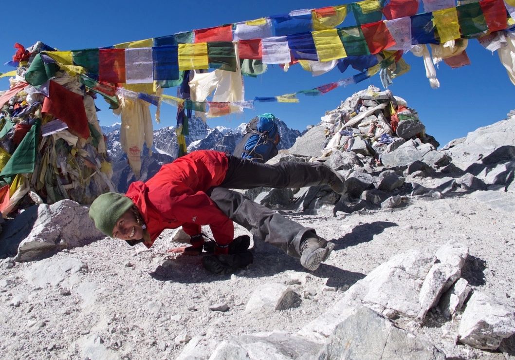 Extended Side Crow Pose, Cho La at 5,420m, Himalayas