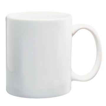 A white coffee mug on a white background. 