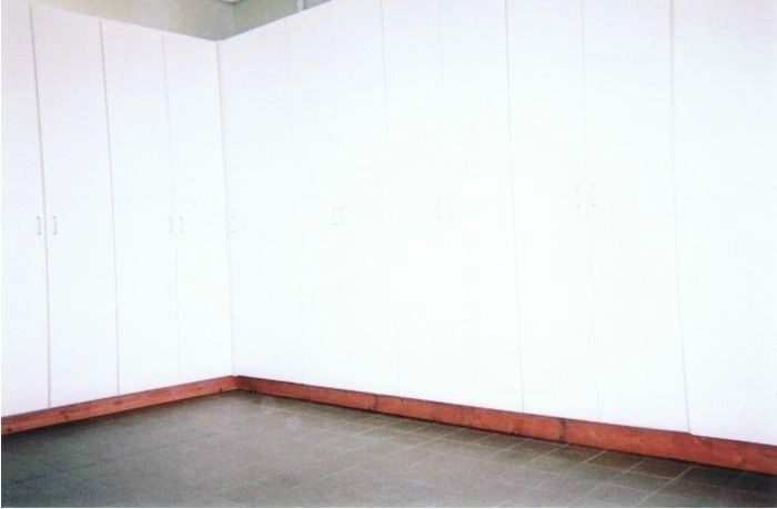 white storage room cabinets