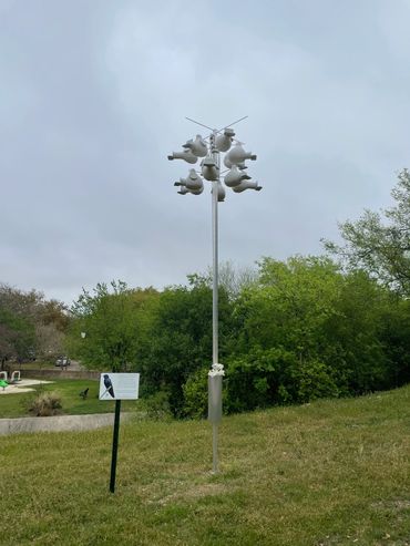 gourd rack, Terrell Hills playground, birds, Purple Martins 