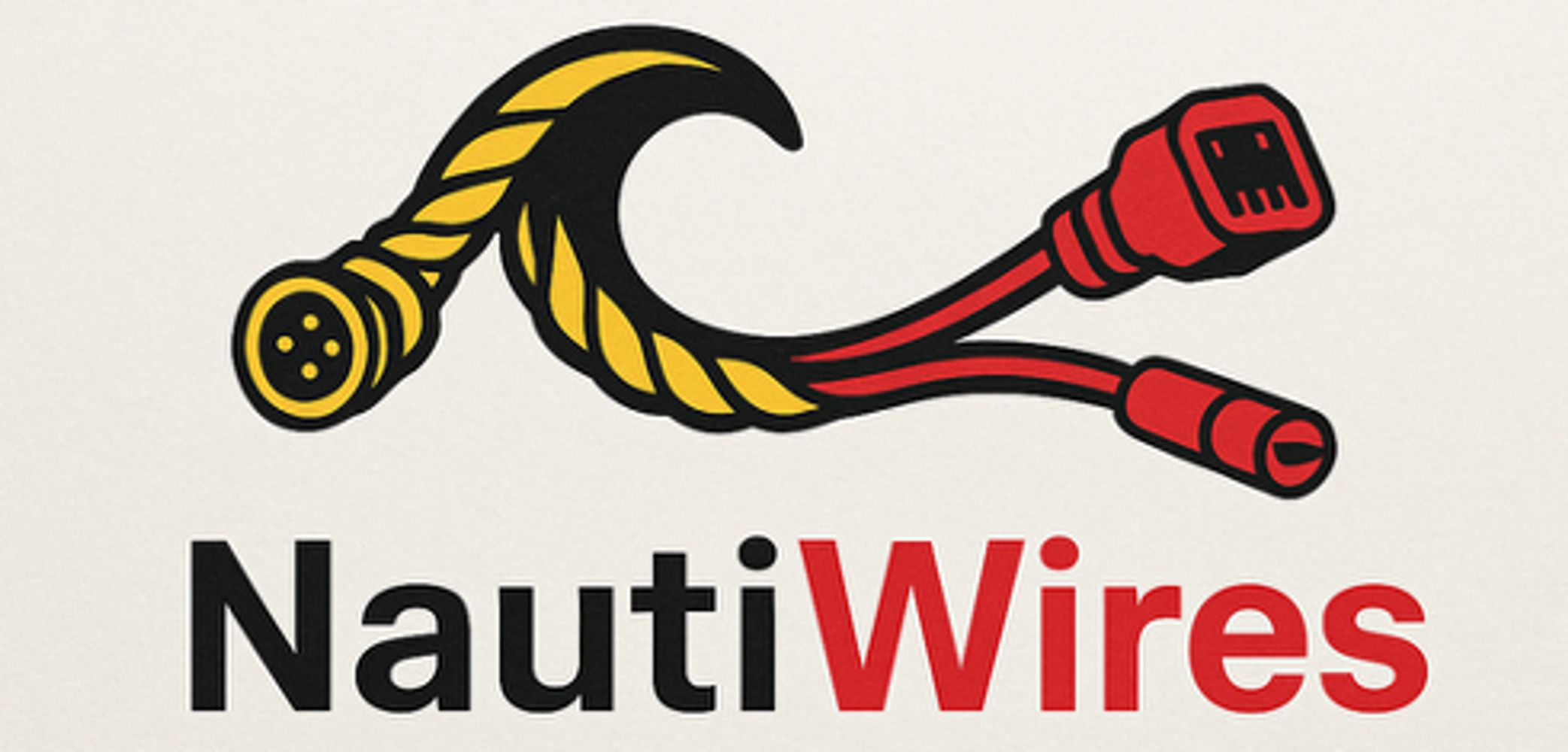 Logo showing a twisted yellow rope and red wires with 'NautiWires' text.