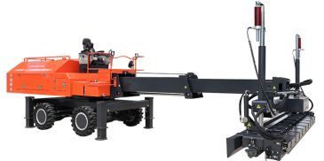 Orange and black construction machine for road work.