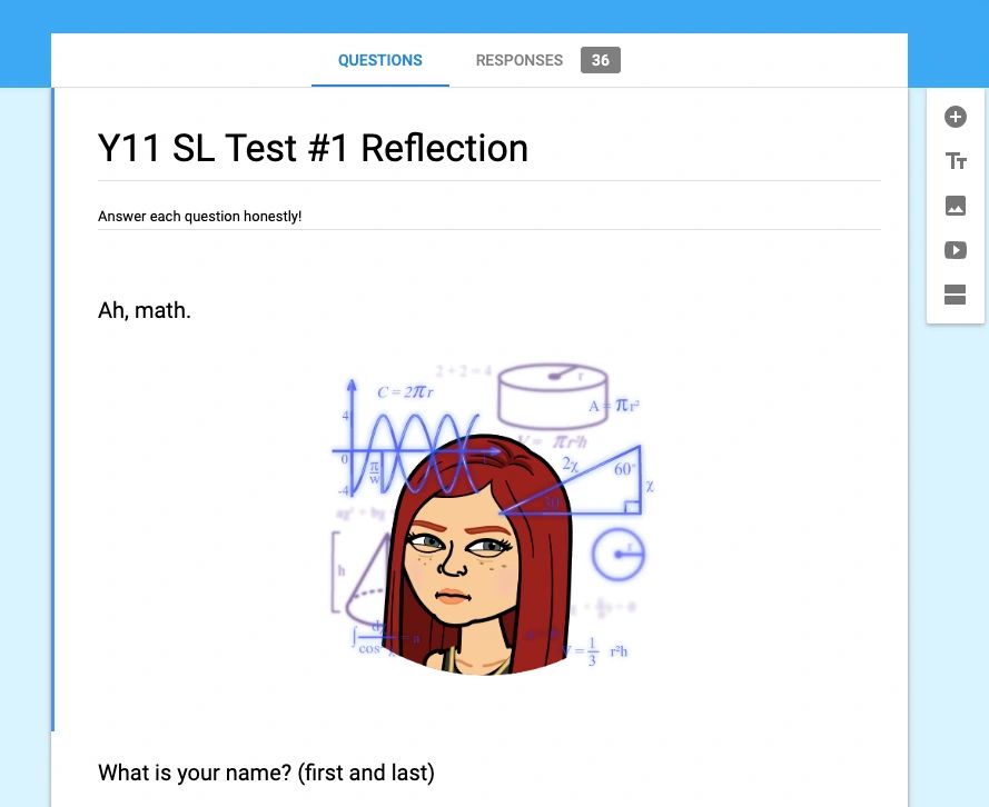 Example of a post-test reflection (image is my Bitmoji). 