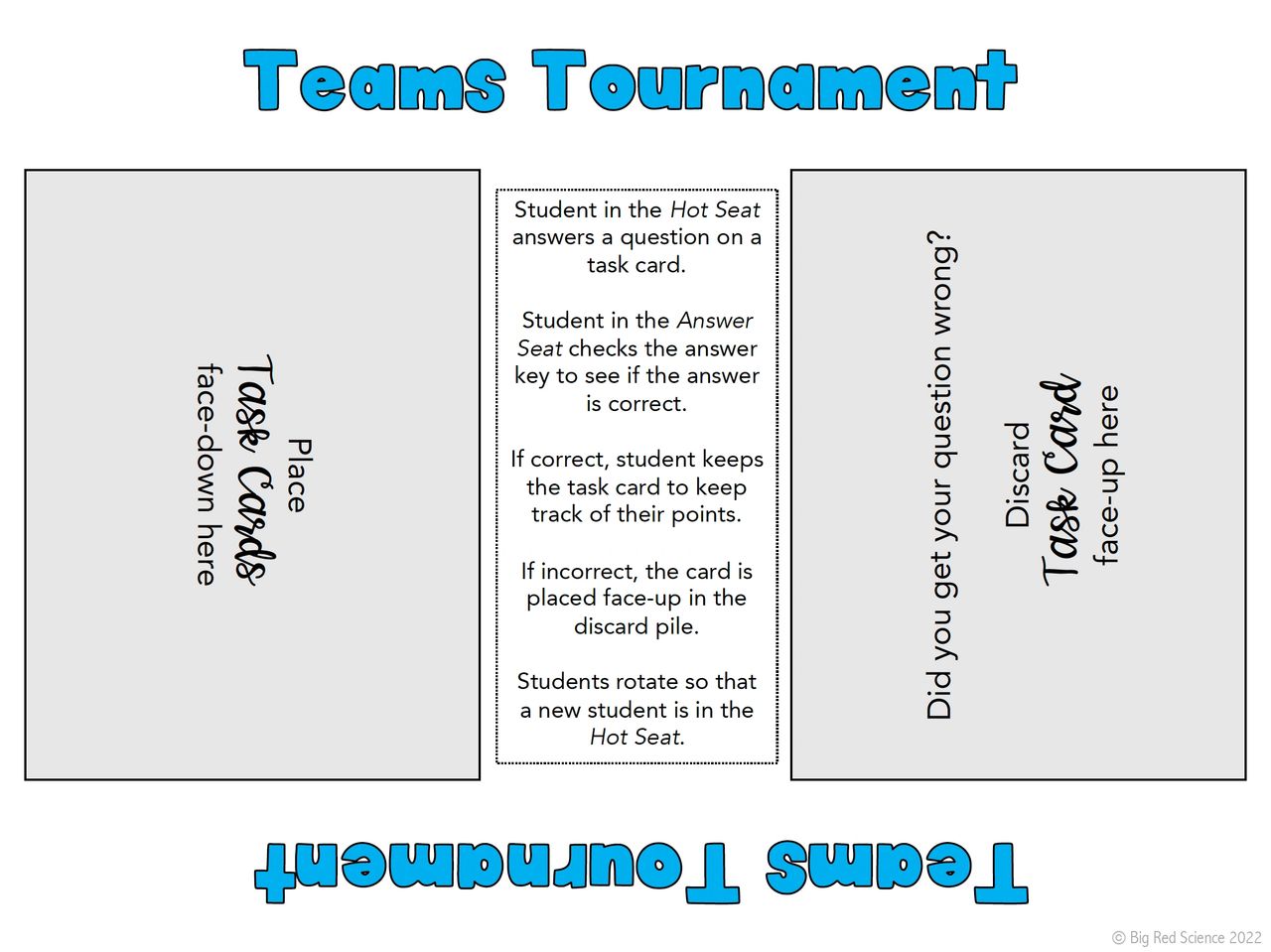 The above page can be used as a placemat during the Teams Tournament to keep everyone organized.