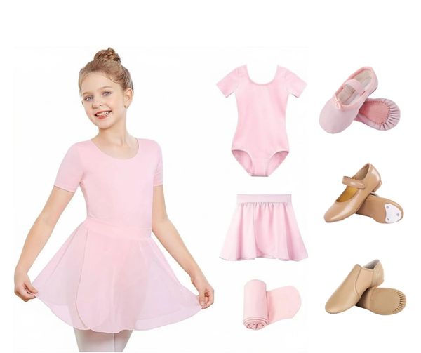 Young girl in a pink ballet outfit with matching accessories.