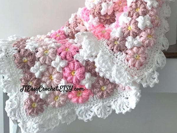 beautiful crochet flower baby blanket, crochet flower medley 