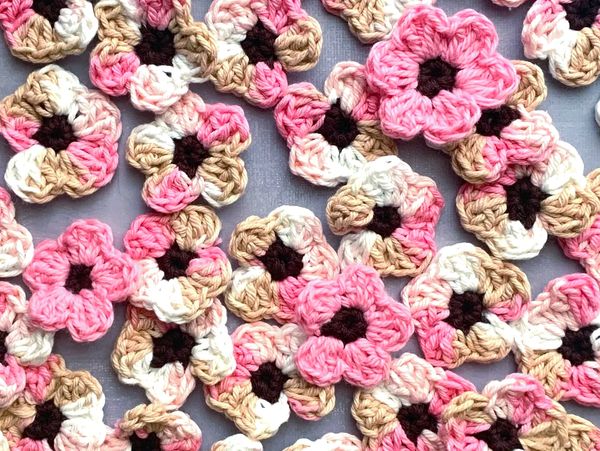 Beautiful crochet pink Sakura flowers