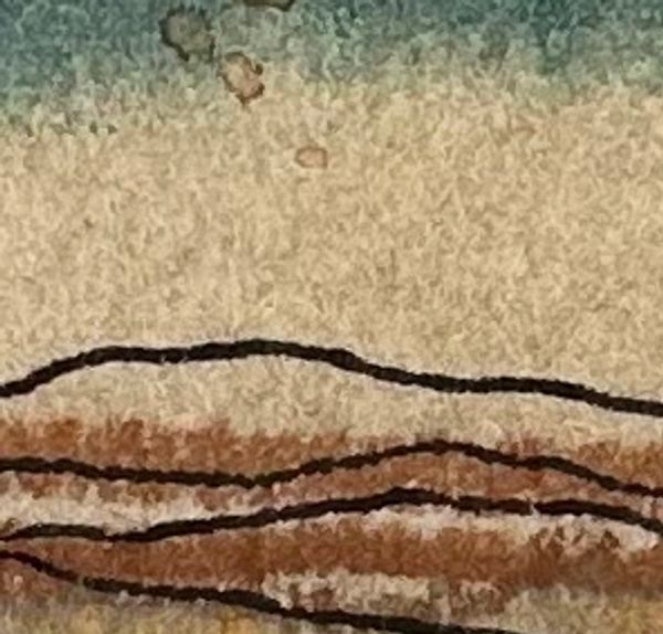 Abstract textured landscape with layered earth tones.