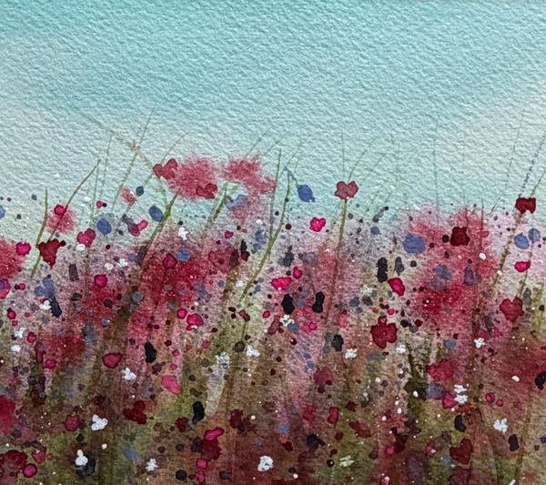Abstract watercolor painting of a colorful flower field.
