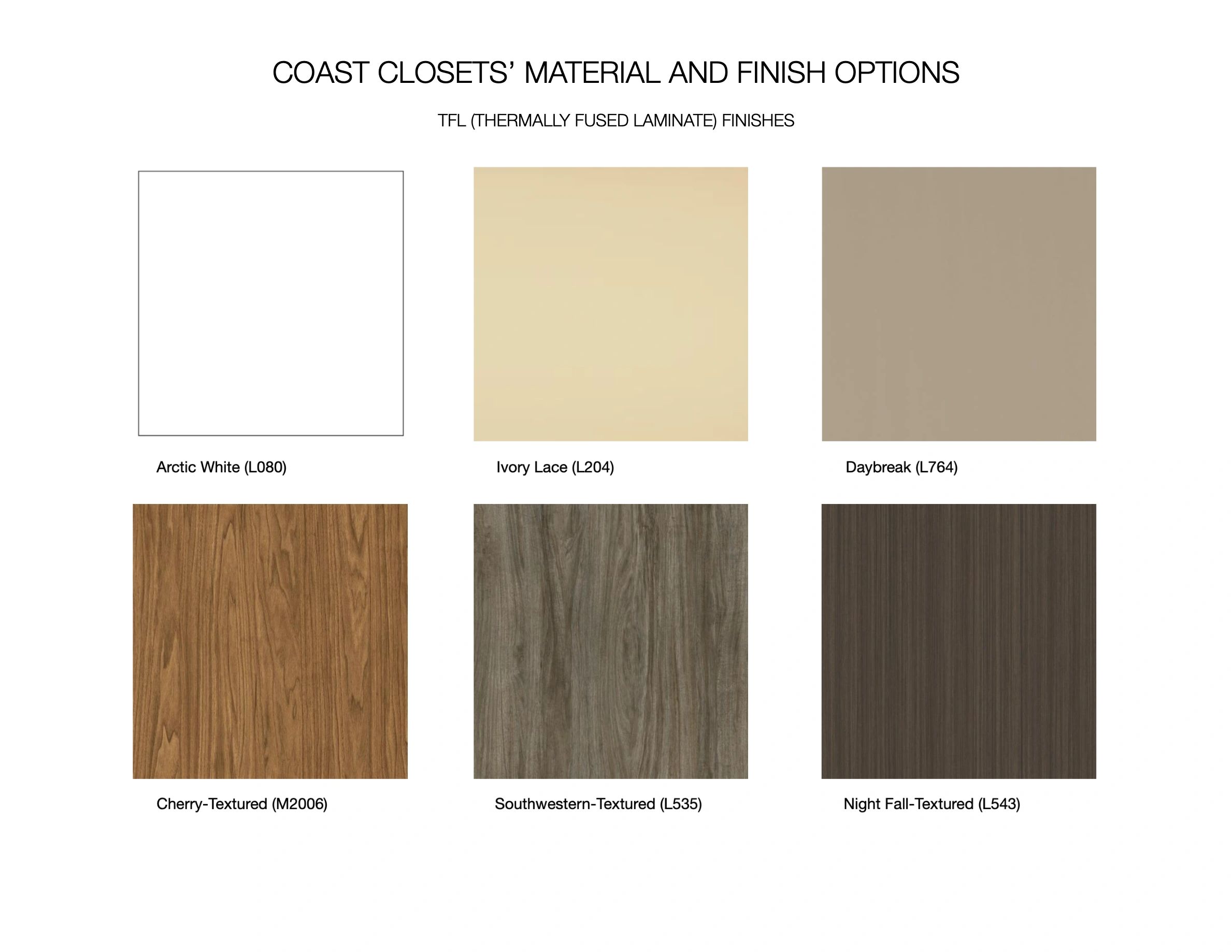 Wholesale custom closets material and finish options.