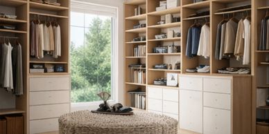 Custom closet storage system supplied factory-direct to residential builders across North Carolina.