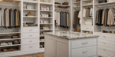 Custom walk-in closet system supplied factory-direct to builders and residential projects across New