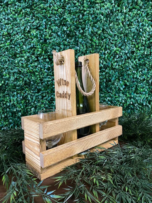 Wine caddy to hold wine & glasses