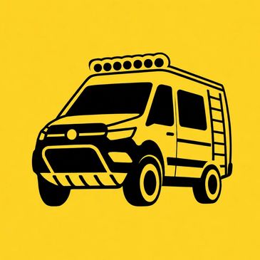 Black off-road van icon on yellow background.