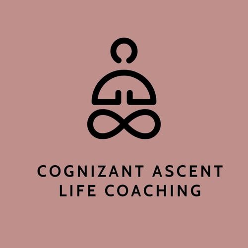 Logo of Cognizant Ascent Life Coaching with a meditative figure and infinity symbol.