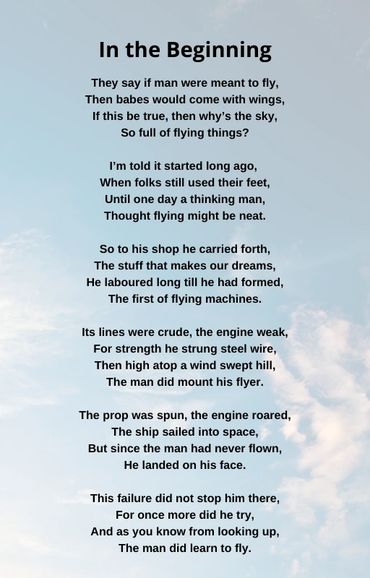 In the Beginning Aviation Poem  by Patrick J Phillips Page 1