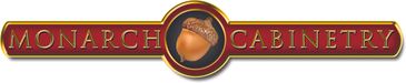Monarch Cabinetry logo with an acorn and gold-accented red background.