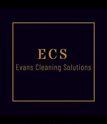 Logo for Evans Cleaning Solutions with gold text on black.