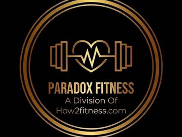Gold and black logo of Paradox Fitness with a heart and dumbbell design.