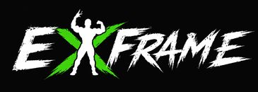 Logo with muscular figure between 'EX' and 'FRAME'.