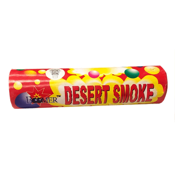 A colorful firecracker labeled 'Desert Smoke' with balloons on the packaging.