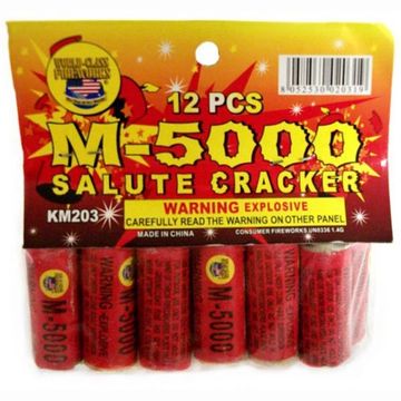 Package of 12 M-5000 salute crackers with explosive warning.