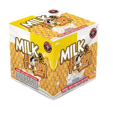 Carton of milk and honey with honeycomb design.