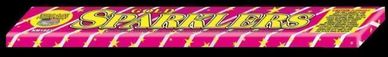 Box of Sparkler fireworks with pink and yellow design.