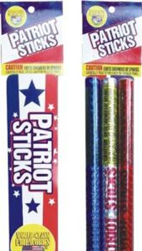 Pack of patriotic-themed sticks with red, white, and blue colors and stars.