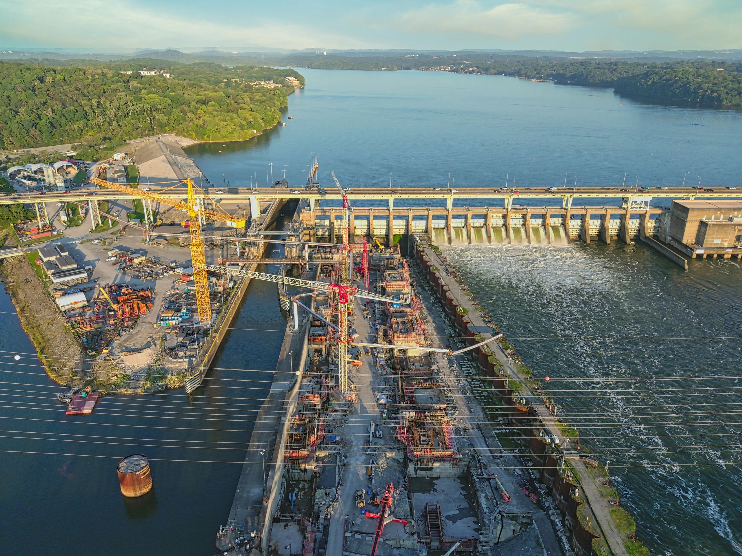 Looking upstream at the new BIGGER lock, a work in progress, Old smaller lock seems squeezed in