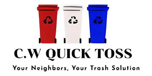 Logo with three colorful recycling bins and trash service text.