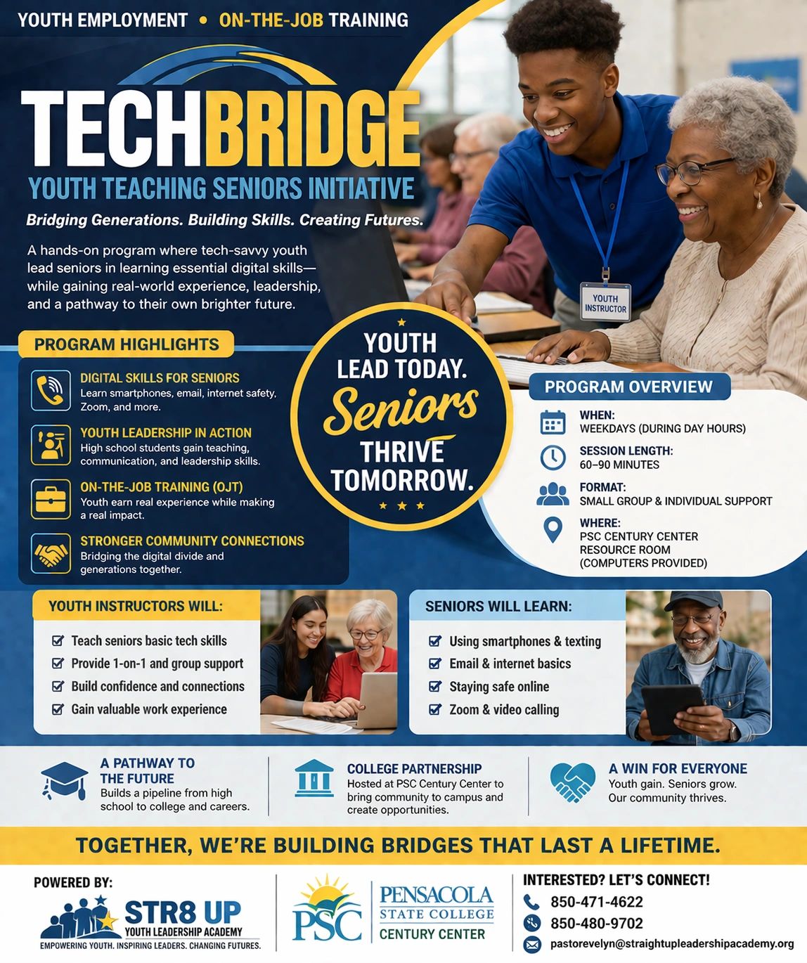 Youth teach seniors essential digital skills in a vibrant TechBridge program.