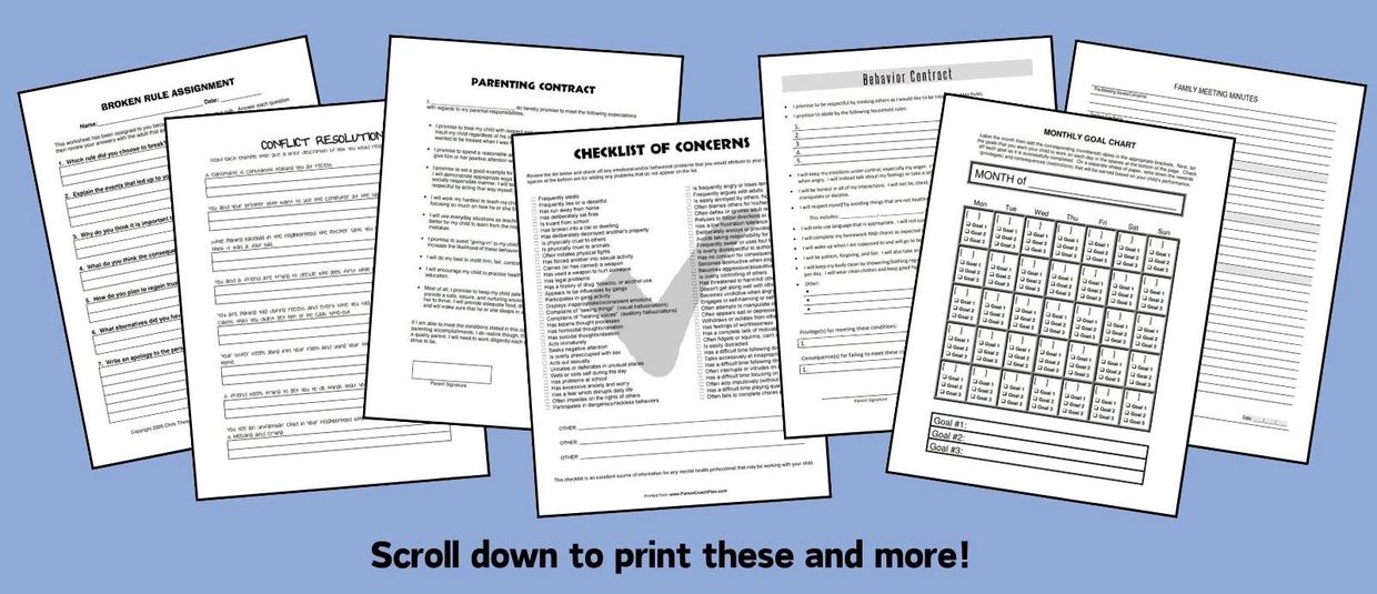 Parent Coach Plan - Discipline Chart, Behavior Charts, Free Parenting Tools for Free Printable Parenting Skills Worksheets