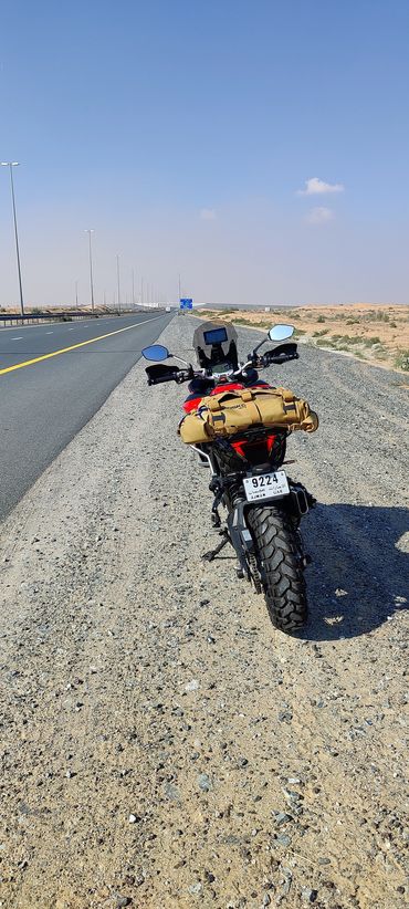 Multistrada 950 back view next to highway