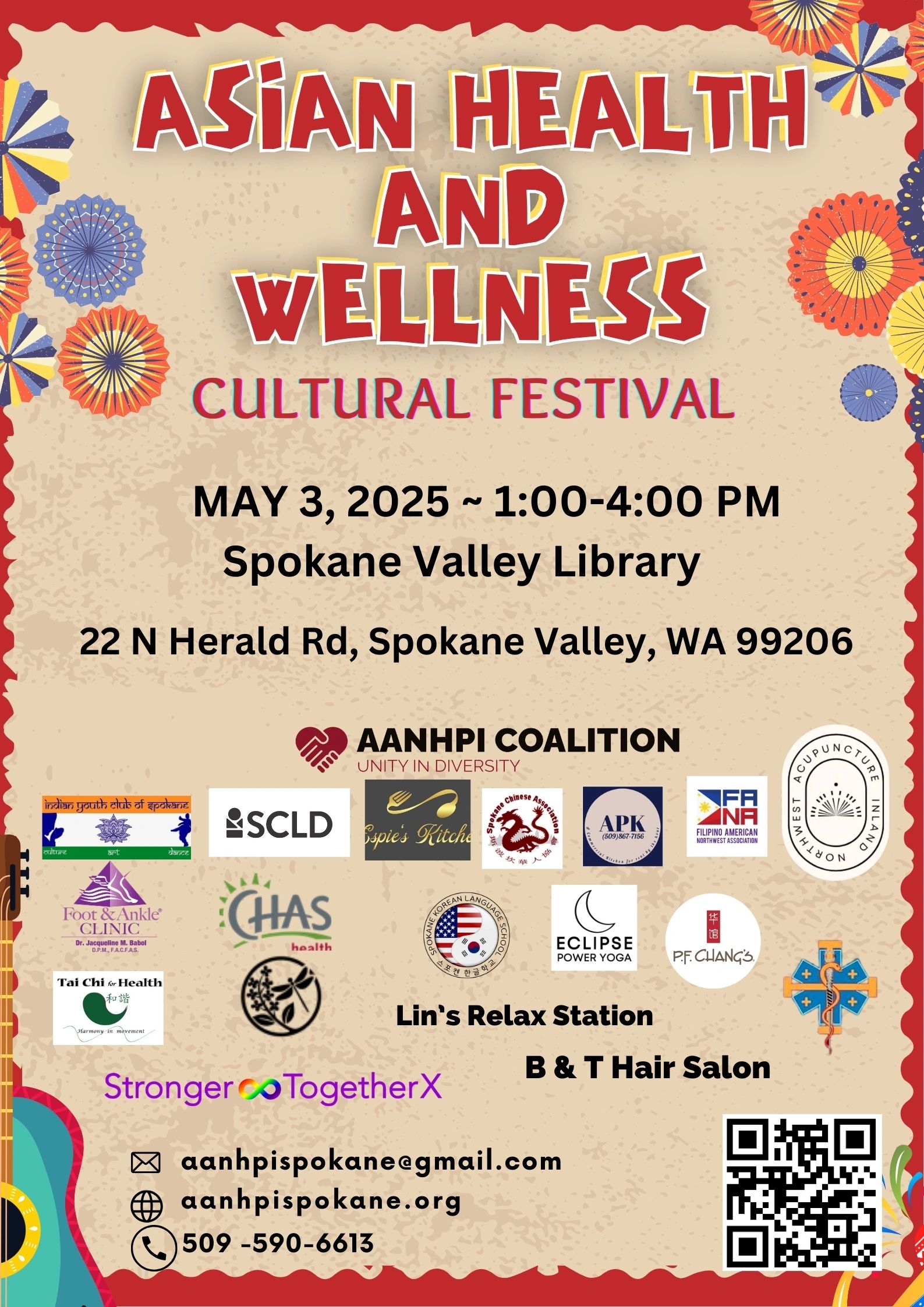 Asian Health and Wellness Cultural Festival on May 3, 2025, at Spokane Valley Library.