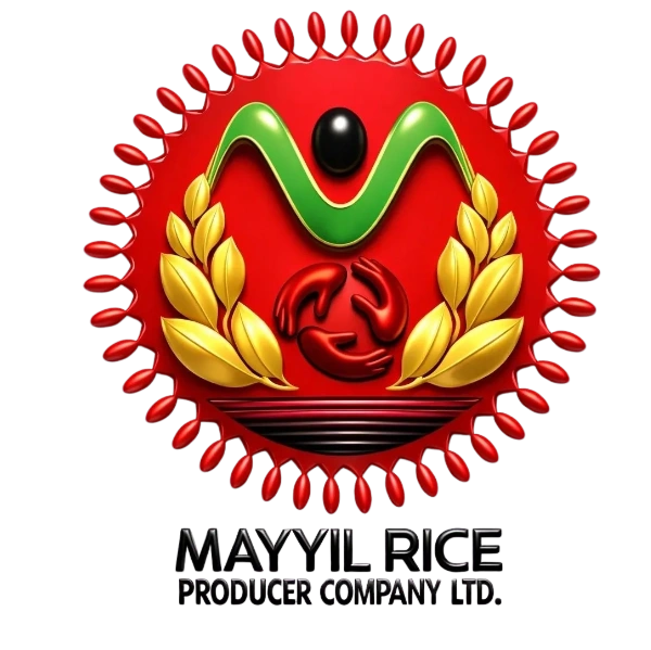 Logo of Mayyil Rice Producer Company Ltd. with vibrant red, green, and gold elements.