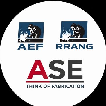 Logo for ASE Fabrication with welding imagery.