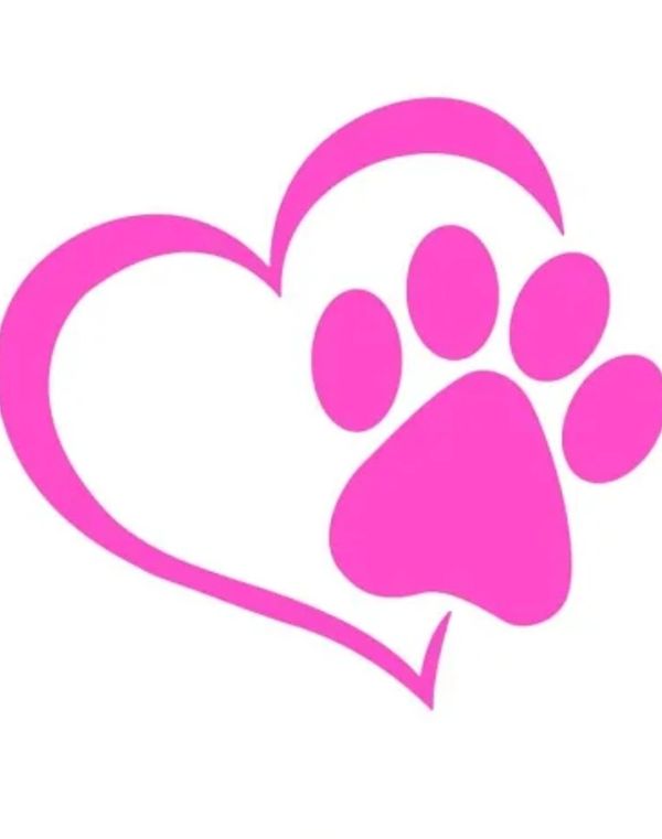 Pink heart intertwined with a paw print symbol.