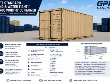20ft cargo container, wind and water tight, cargo worthy.